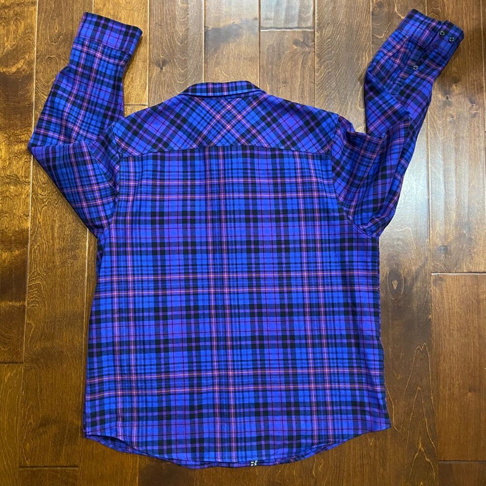 LRG Lifted Research Group Y2K Plaid Purple Black Button Up Shirt Flannel 2XL - Picture 5 of 8